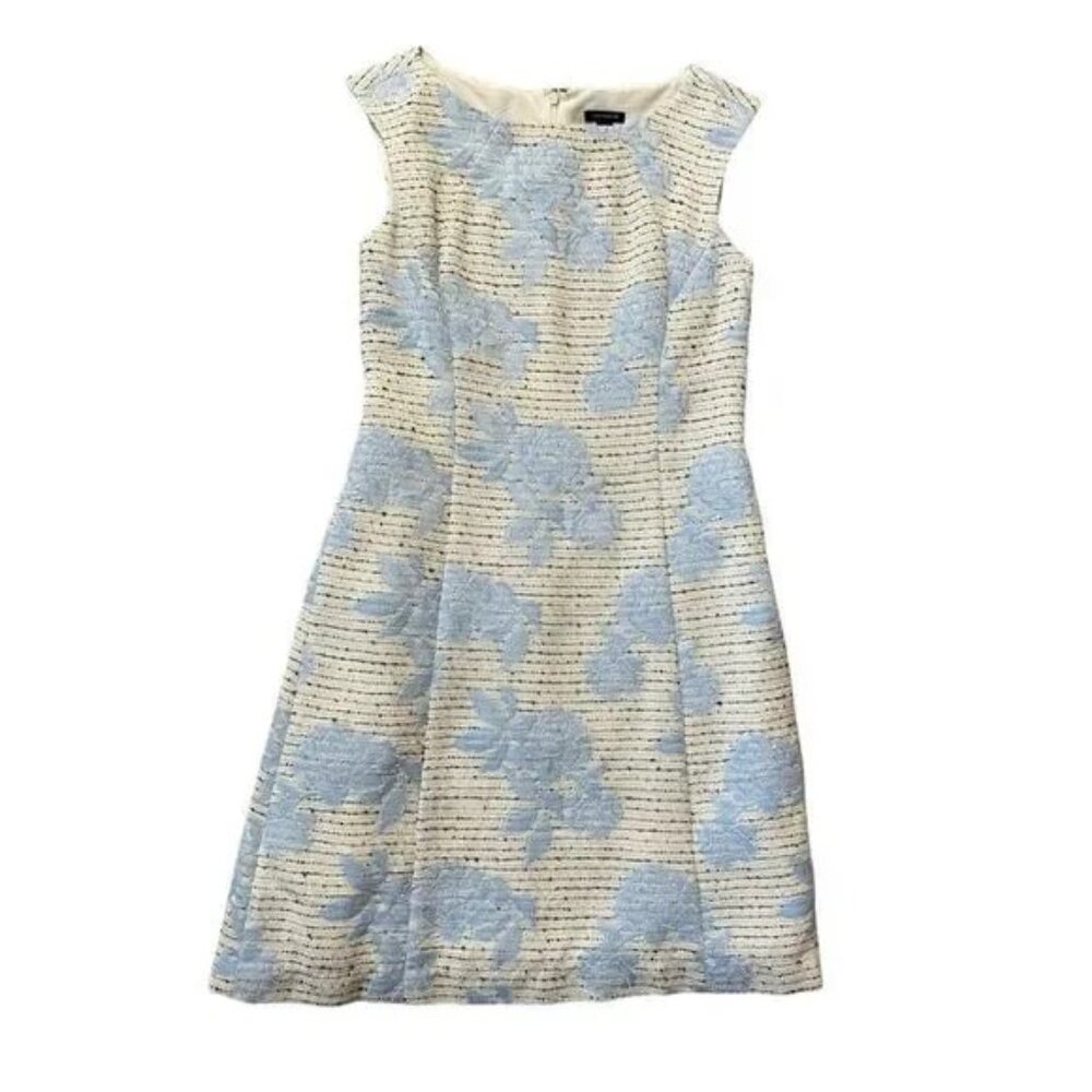 Ann Tayor Floral Jacquard Cap Sleeve Dress, Blue & White, Size 10
